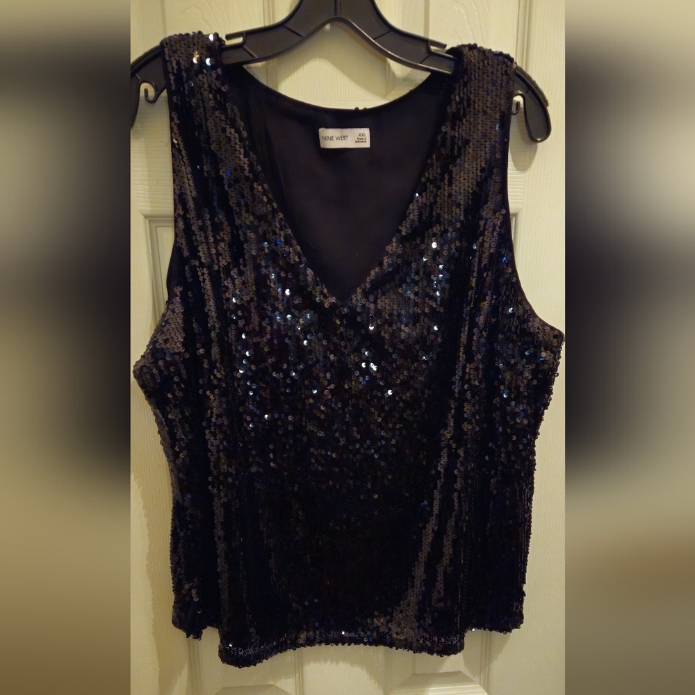 Nine West Black Sequin Sleeveless Tank Top - Size XXL - Picture 4 of 7